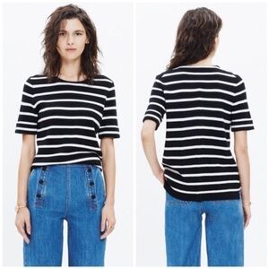 Madewell Black White Stripe Short Sleeve Sweater
